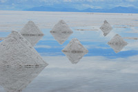 Uyuni salt flats and mounds of salt.