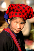 Hill tribe local at Inle Lake market.